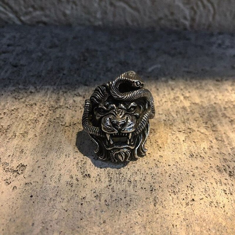 Amazing Lion and Snake Ring