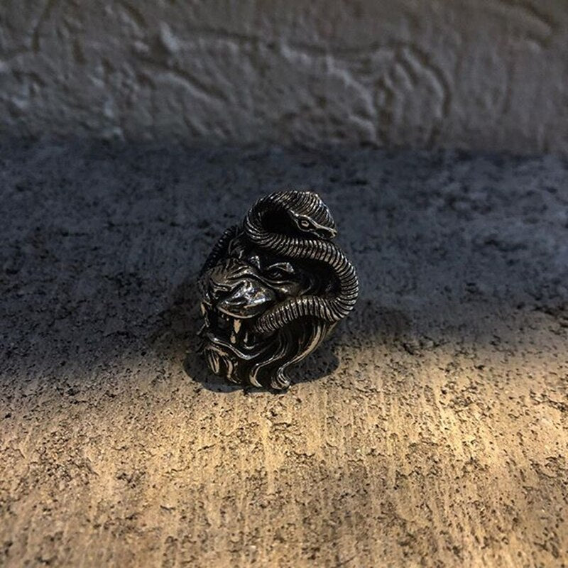 Amazing Lion and Snake Ring