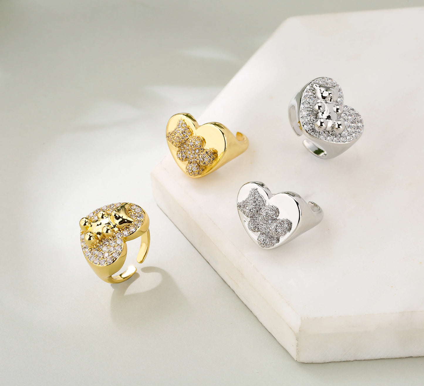 Cute Heart Bear Ring