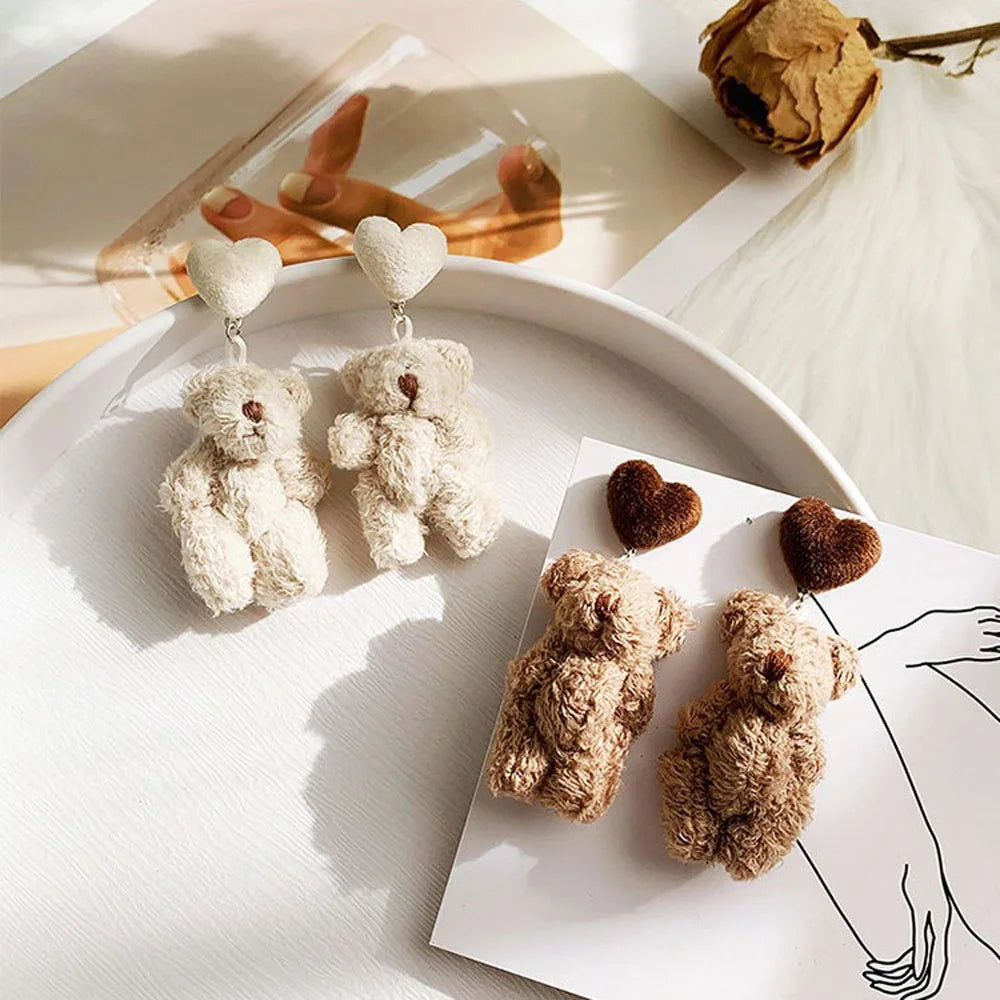 cute plush bear earrings