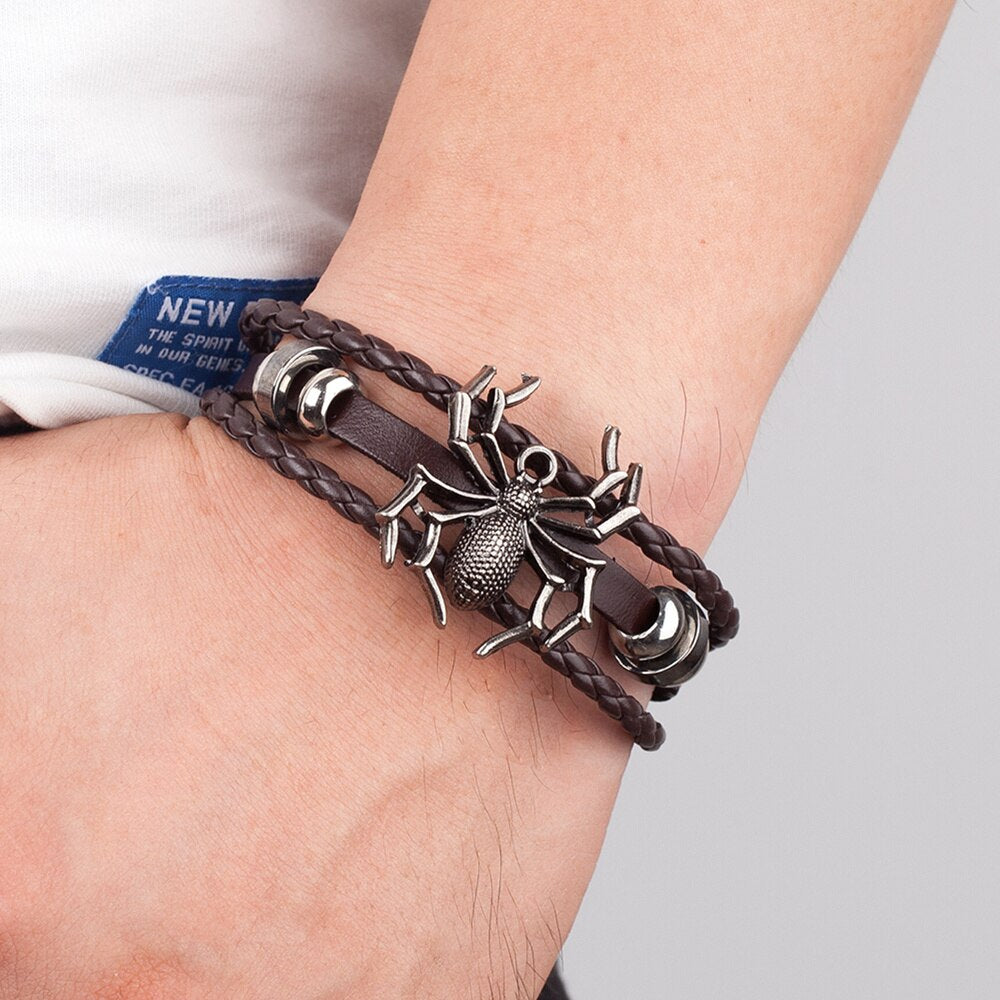 Amazing Brown Leather Spider Bracelet
