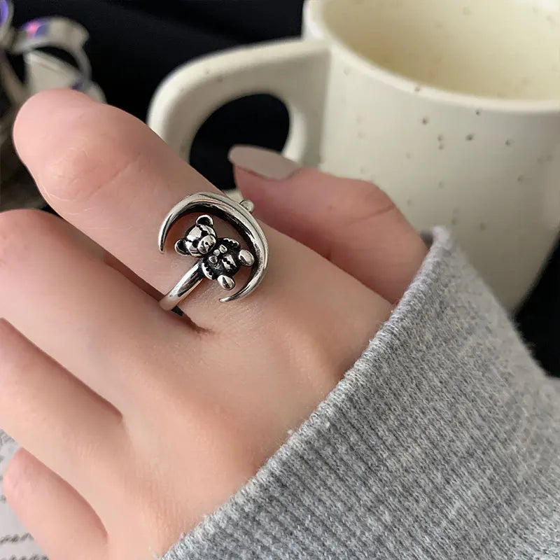 Cute Bear Moon Ring