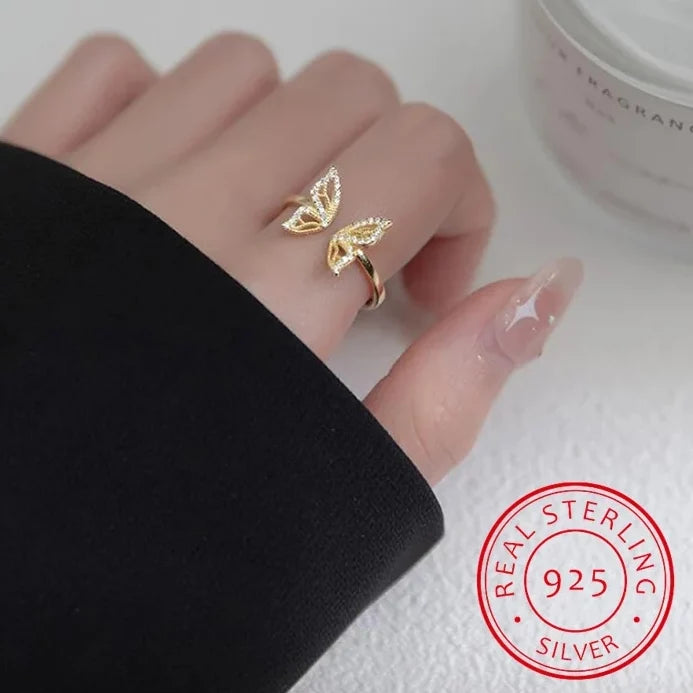 Luxury 925 Sterling Silver Butterfly Ring