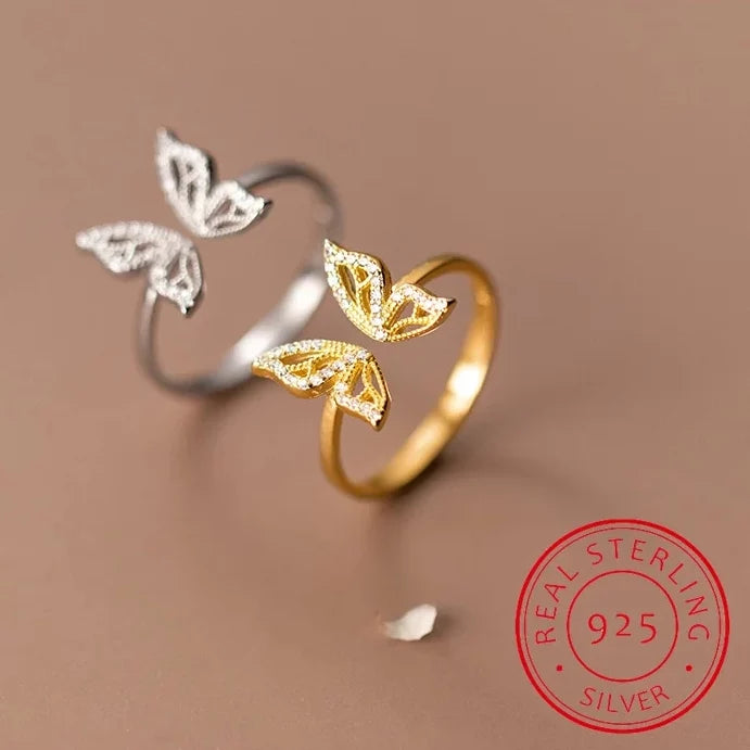Luxury 925 Sterling Silver Butterfly Ring