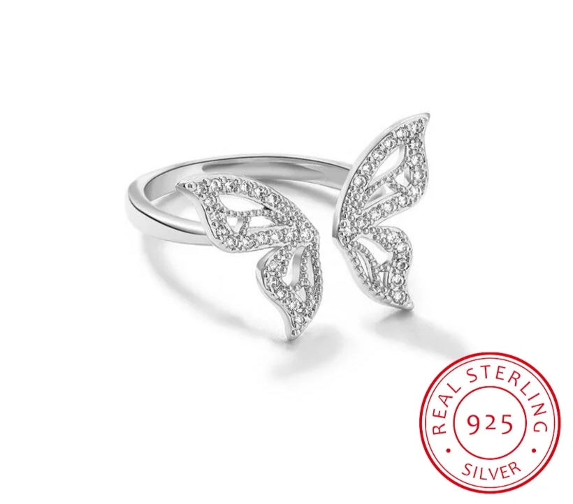 Luxury 925 Sterling Silver Butterfly Ring