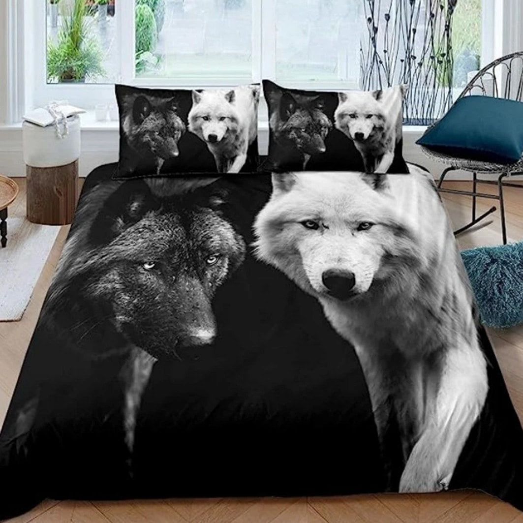 Unique Black White Wolf Bedding Set