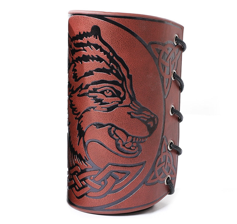 Unique Viking Wolf Head Leather Bracelet