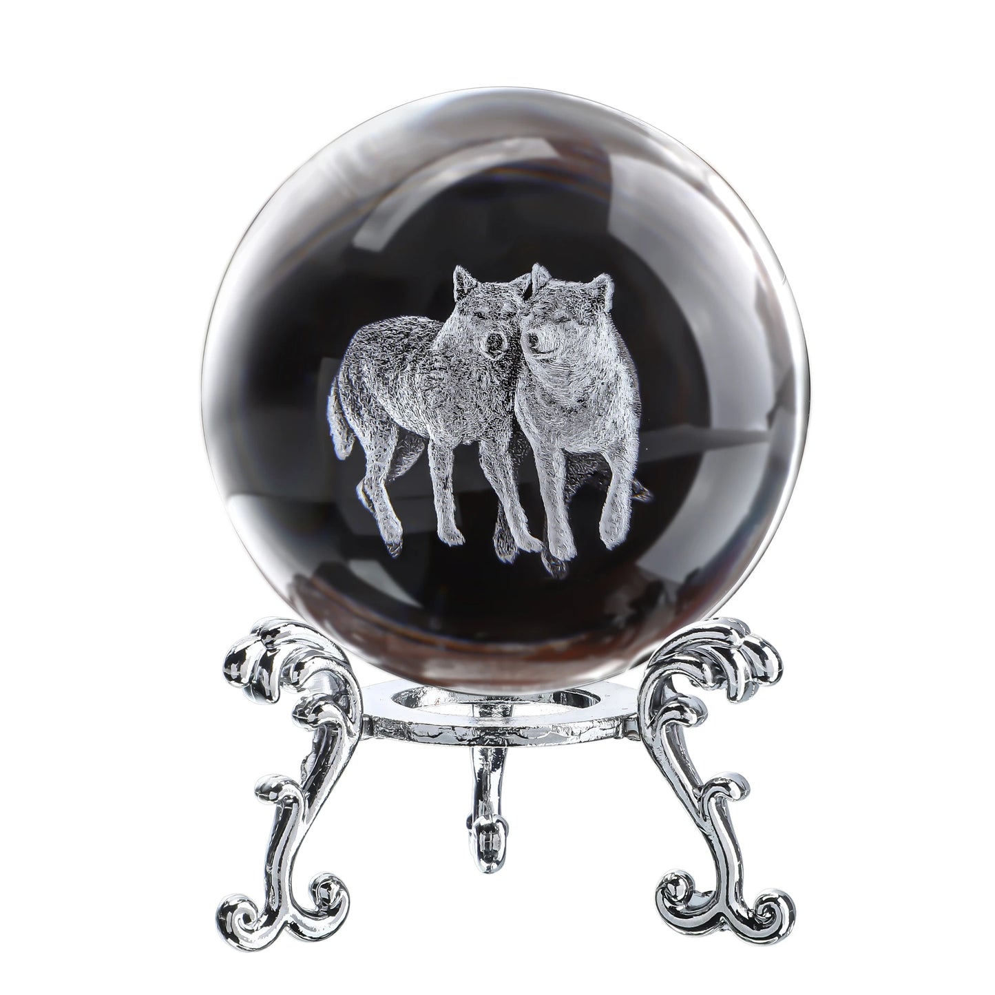 3D Laser crystal wolf ball figurine