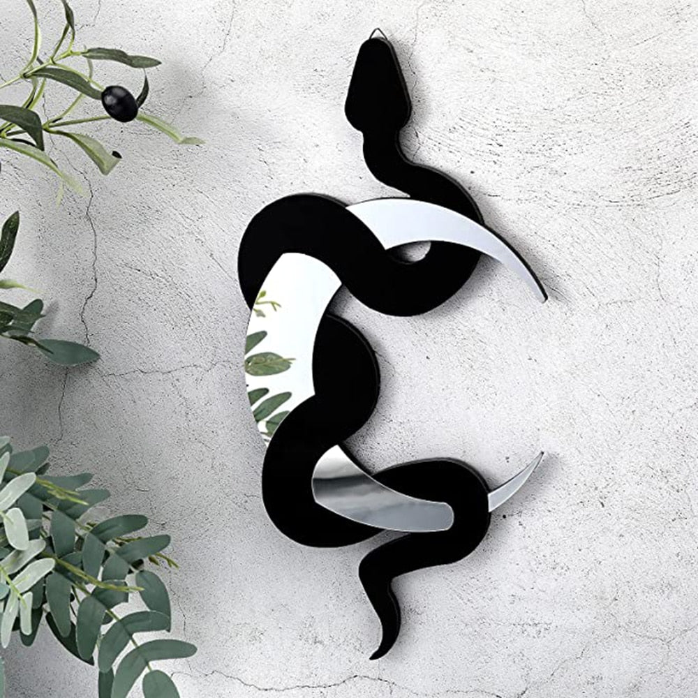 Unique Black Snake and Crescent Moon Mirror