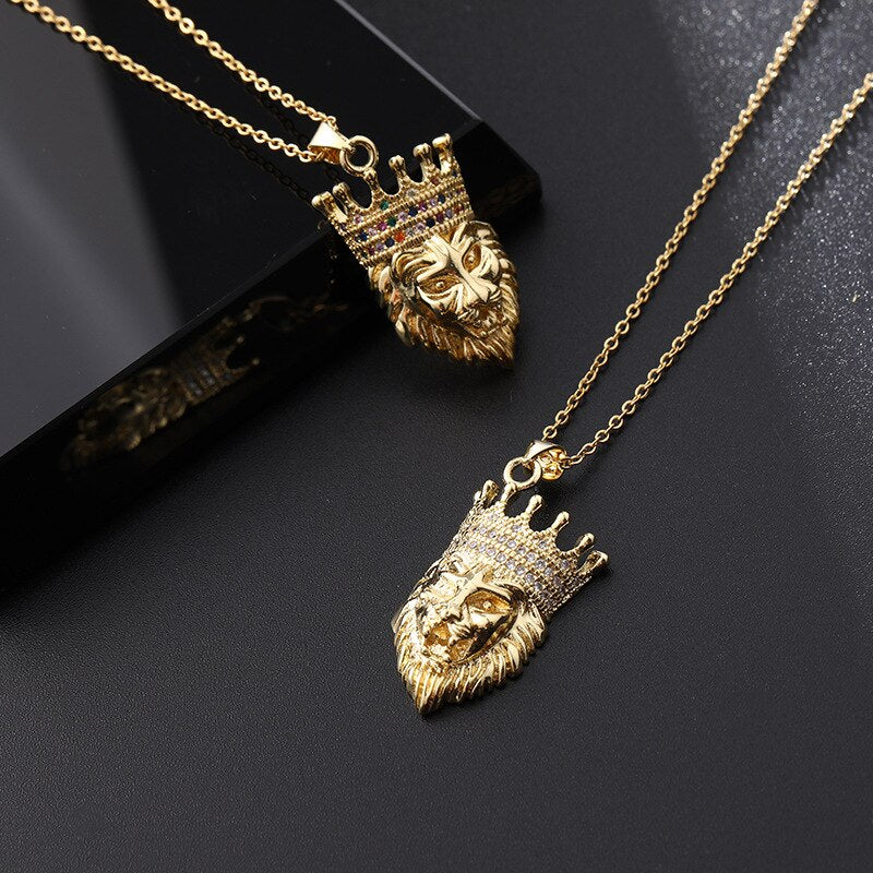 Crown Lion Head Pendant Necklace