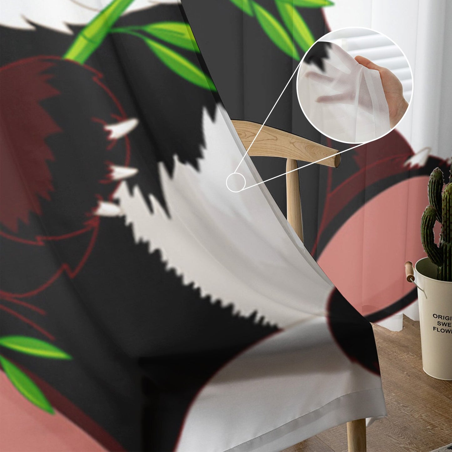 Cute Panda Bamboo Sheer Curtains