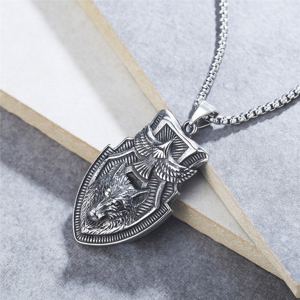 Unique Viking Eagle Wolf Head Necklace