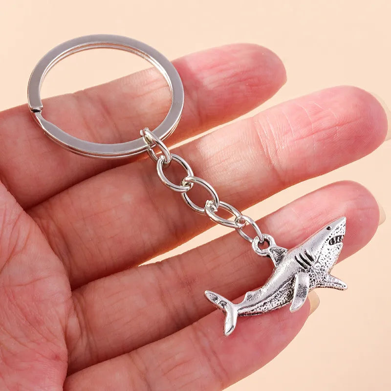 Antique Silver Shark Keychain