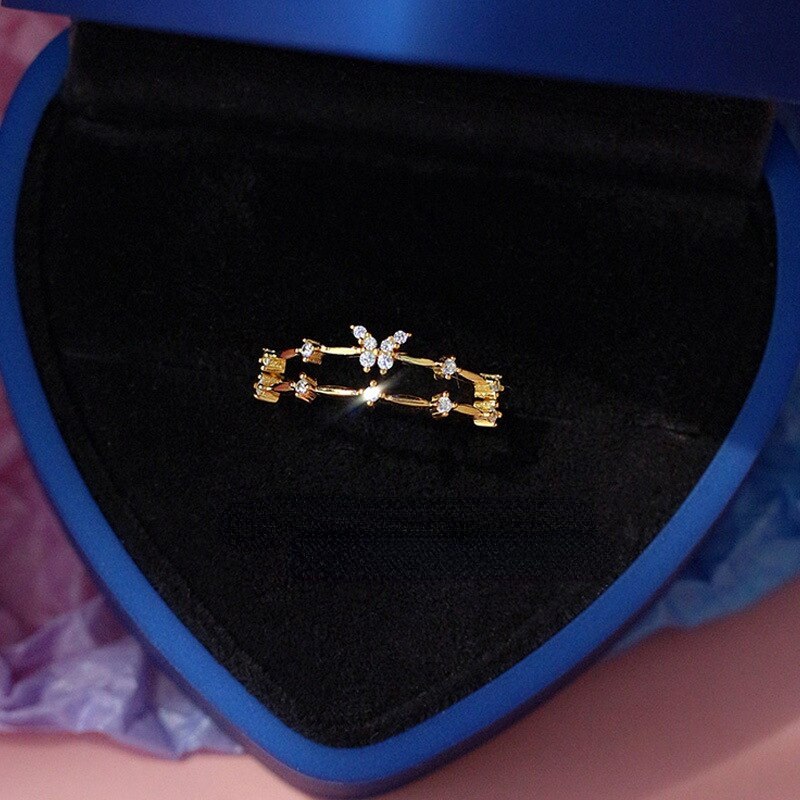 Luxurious Pure S925 Silver Double Layer Butterfly Ring