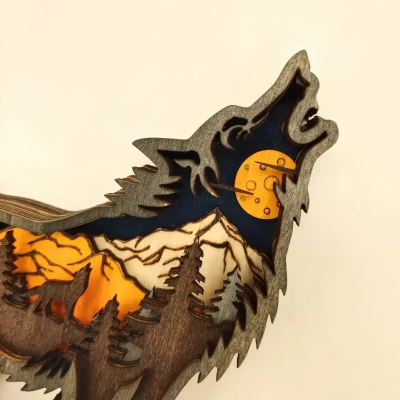 Unique Wolf Wooden Night Light