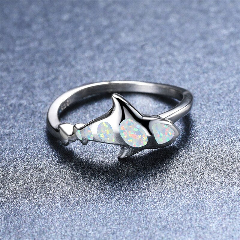 Luxurious Opal S925 Silver Shark Rings
