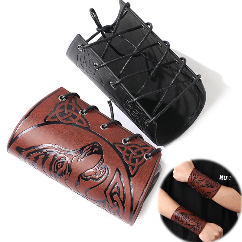 Unique Viking Wolf Head Leather Bracelet