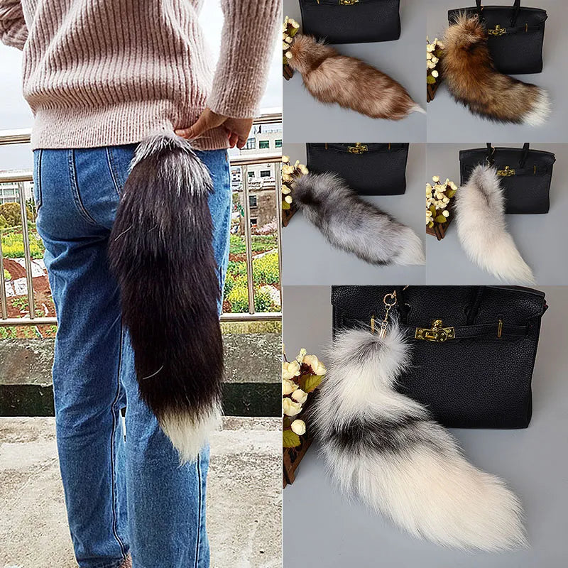 Cute Wolf Fox Tail Fur Car Keychains