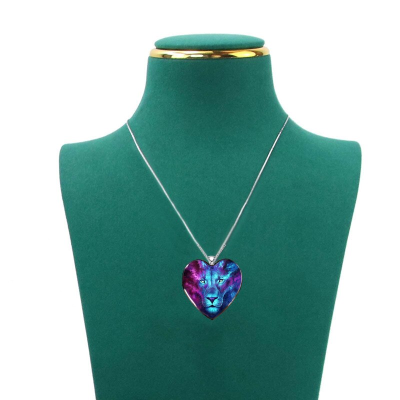 Creative Painted Lion Head Heart Necklace