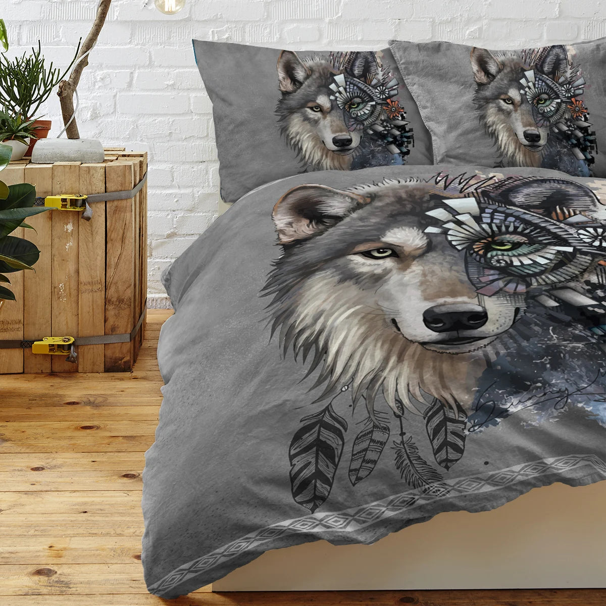Unique Gray Wolf Bedding Set