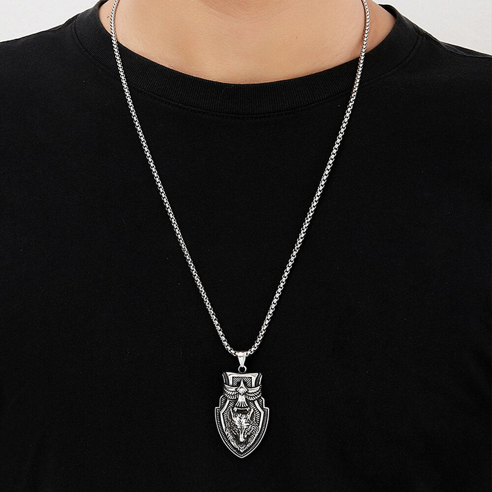 Unique Viking Eagle Wolf Head Necklace