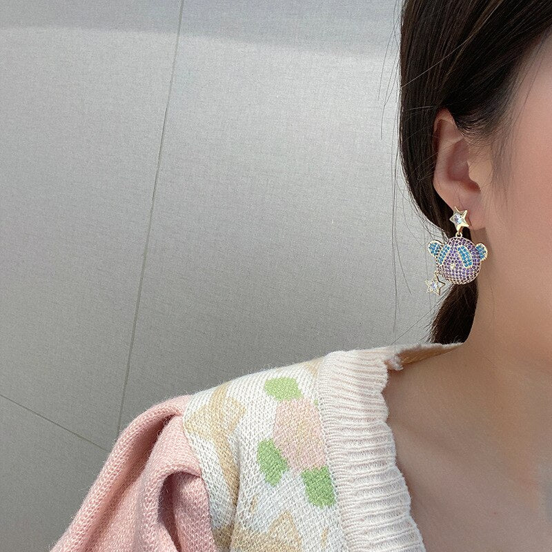 Cute Panda Head Star Earrings