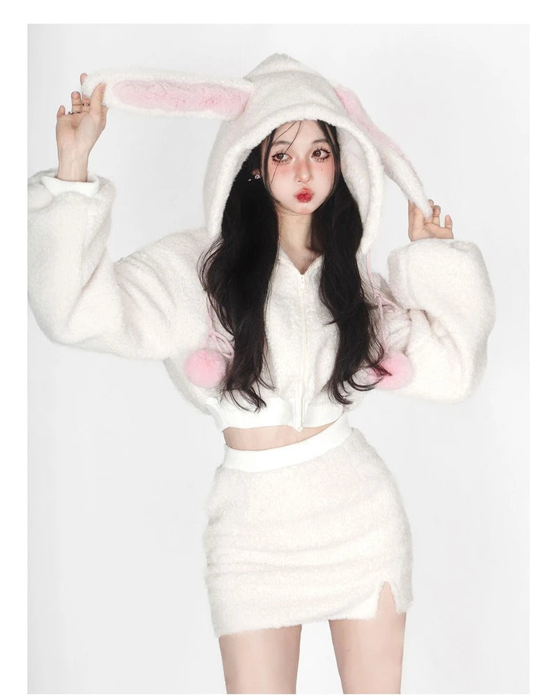 Cute hooded skirt with bunny ears