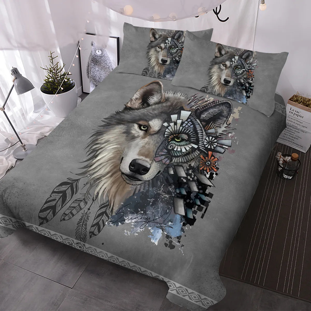 Unique Gray Wolf Bedding Set