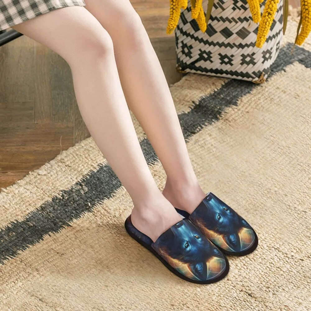 Wolf With Galaxy Space House Slippers Funny Shoes