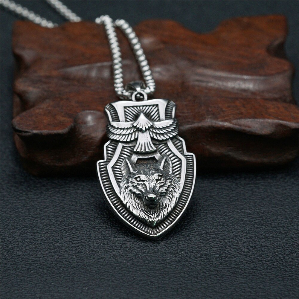 Unique Viking Eagle Wolf Head Necklace