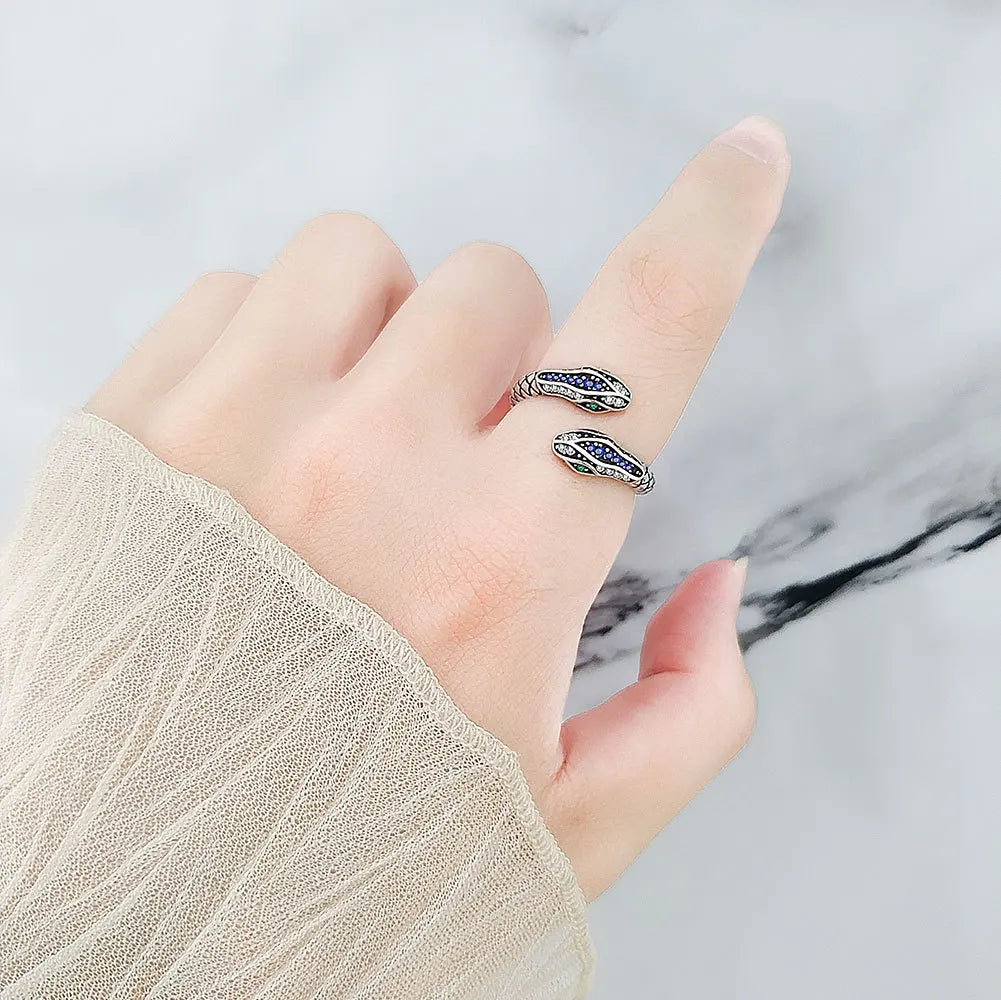 Adjustable Diamond S925 Silver Snake Rings