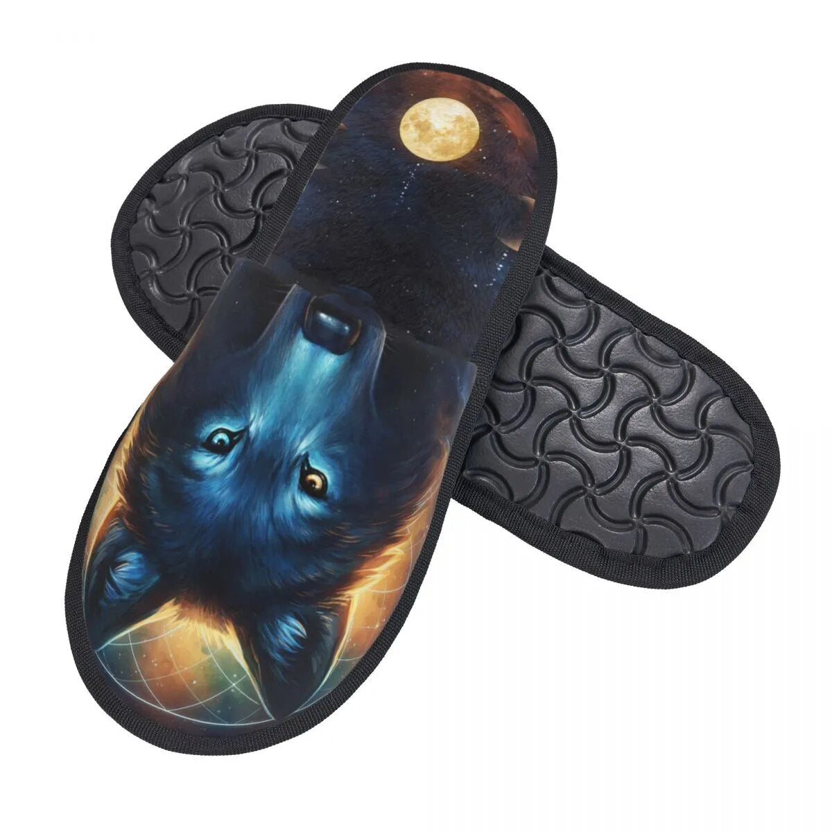 Wolf With Galaxy Space House Slippers Funny Shoes