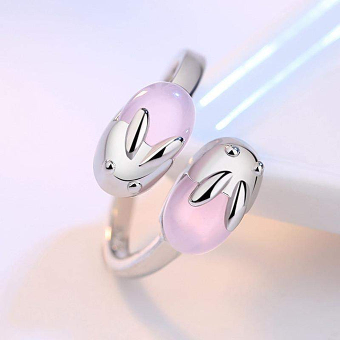 Adorable Silver Plated Double Pink Bunny Ring