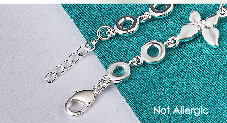 Luxurious Pure S925 Silver Butterfly Charm Bracelet