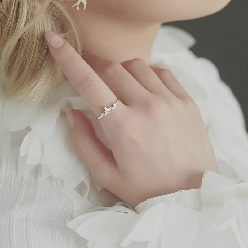 Delicate Silver Butterfly Open Ring - animalchanel