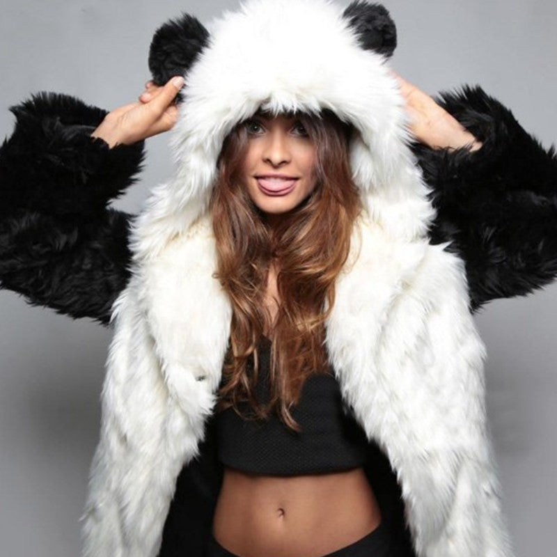 Elegant wolf faux fur coat