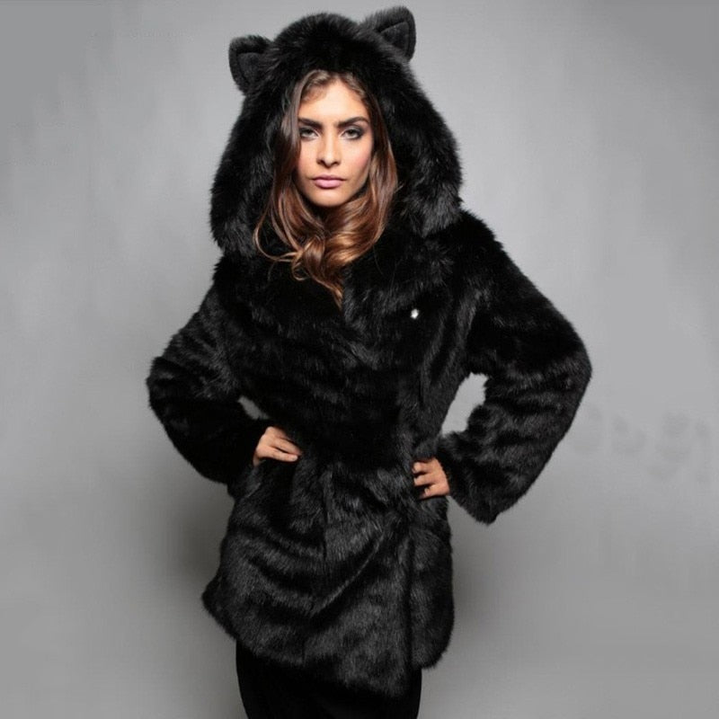 Elegant wolf faux fur coat