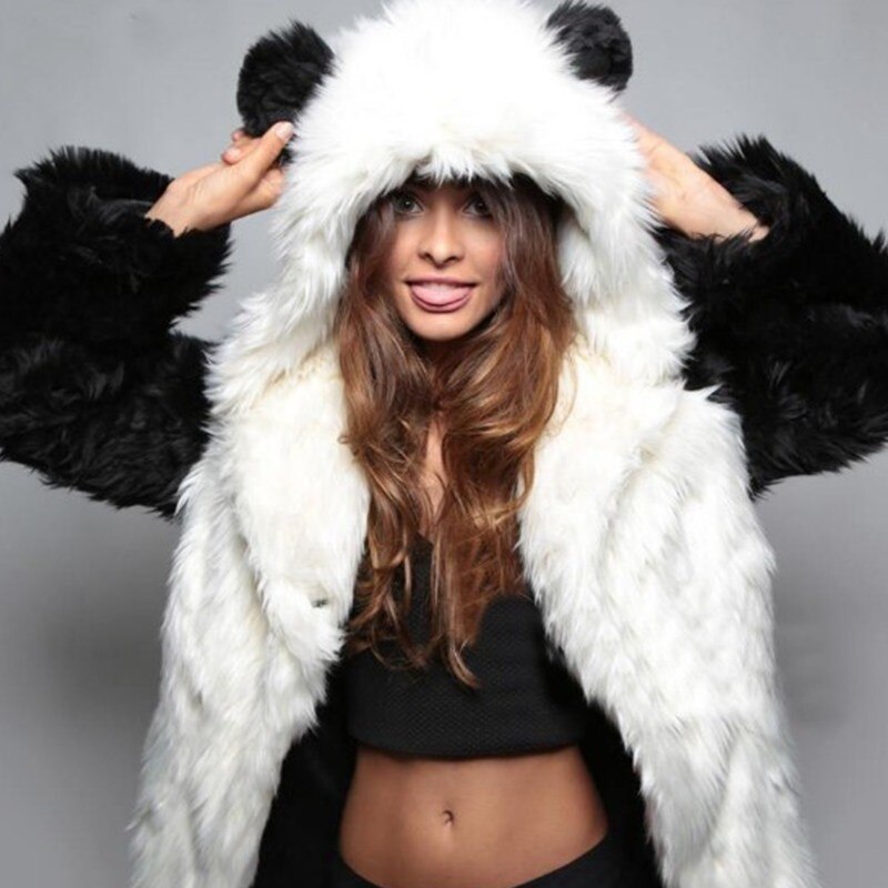Elegant wolf faux fur coat