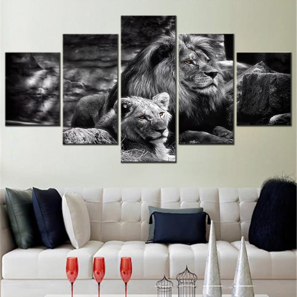 Unique Modular Lion And Lioness Canvas