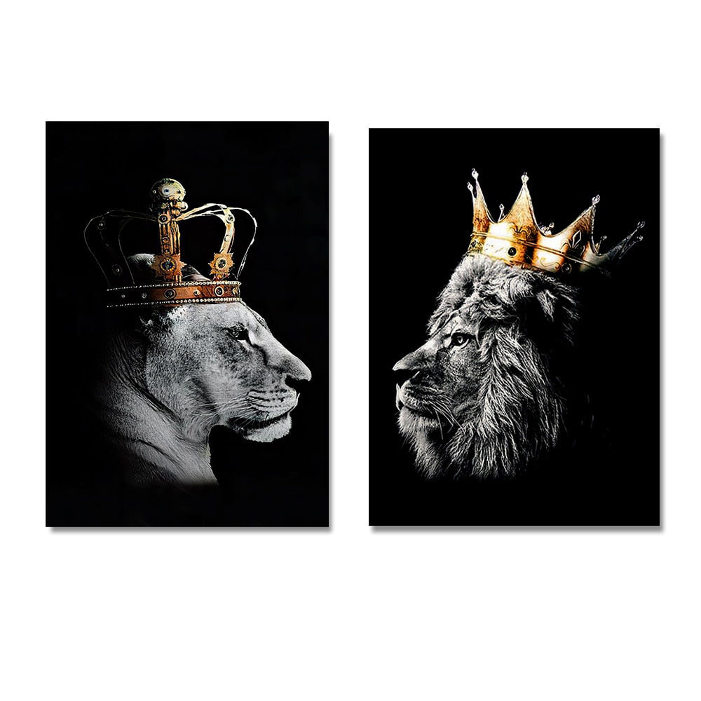 Amazing Black Lion King and Lioness Queen Canvas