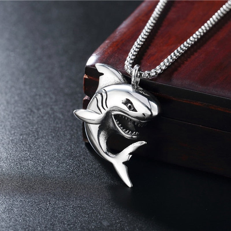 Unique silver shark necklace - animalchanel