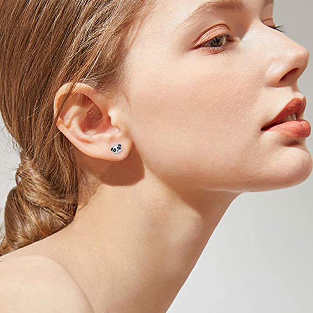 New Black Panda Stud Earrings