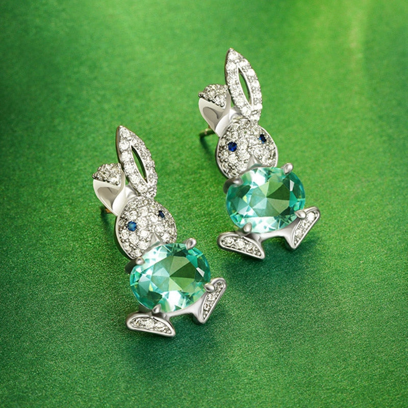 Unique Green Rabbit Crystal Earrings - animalchanel
