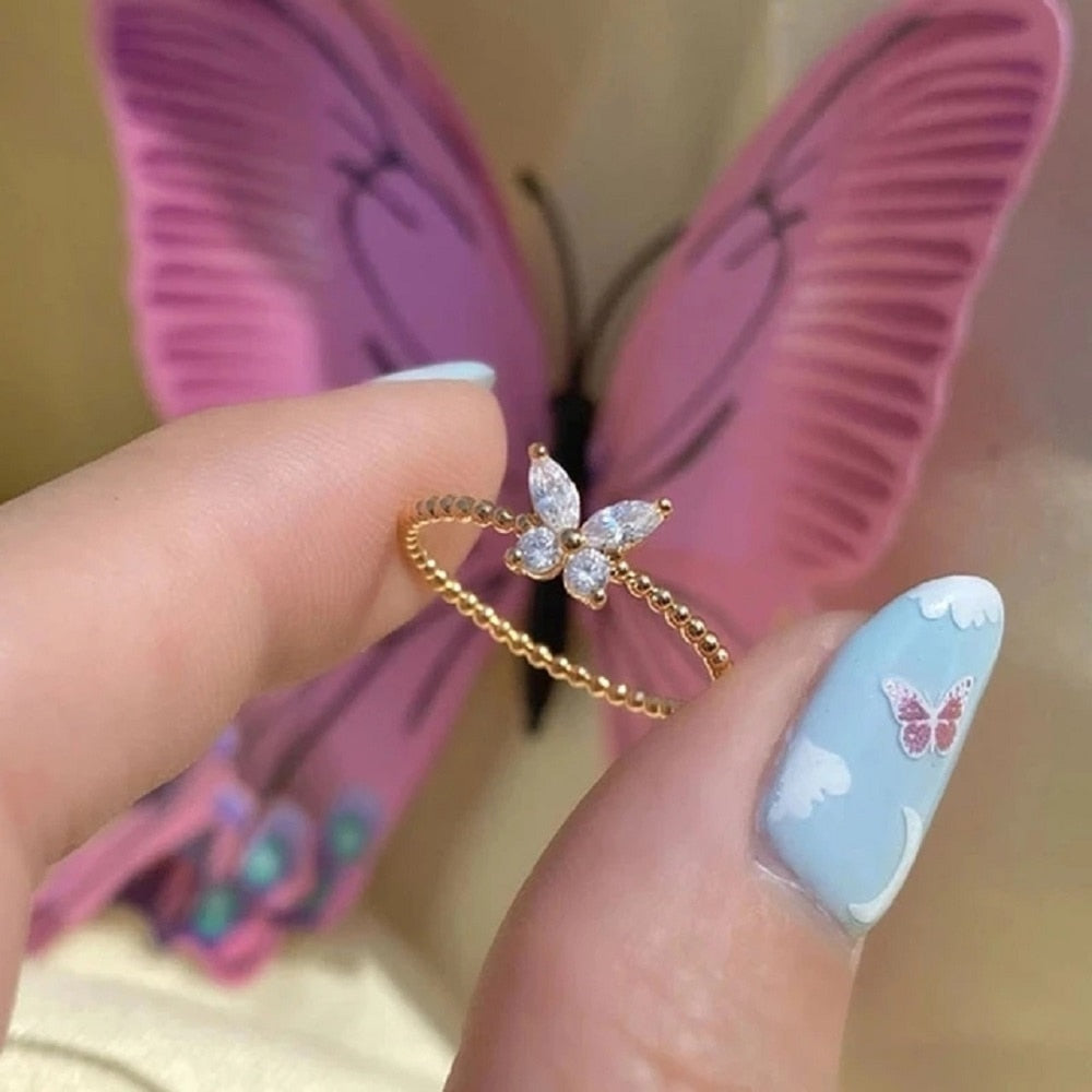 New Crystal Butterfly Rings