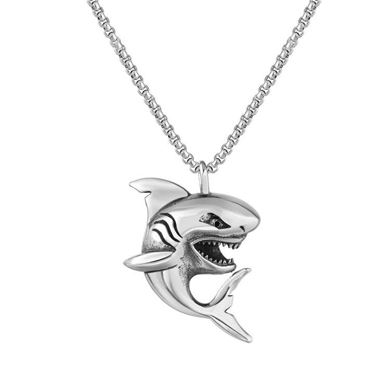 Unique silver shark necklace - animalchanel