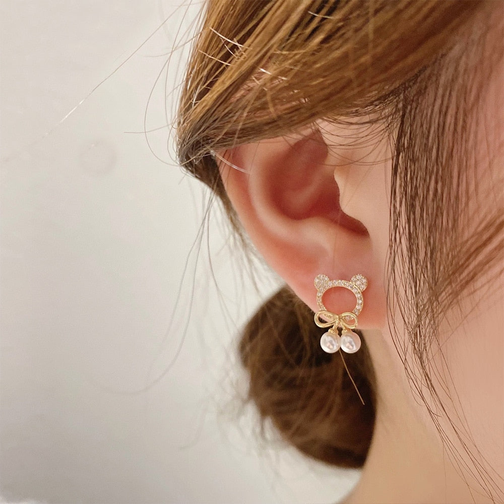 Cute Bear Pearl Earrings