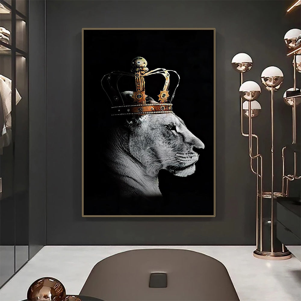 Amazing Black Lion King and Lioness Queen Canvas