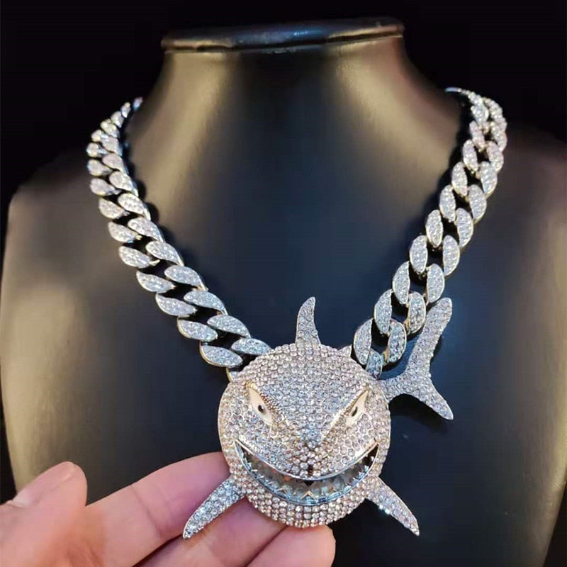 Unique shark Hip Hop Crystal Necklace - animalchanel