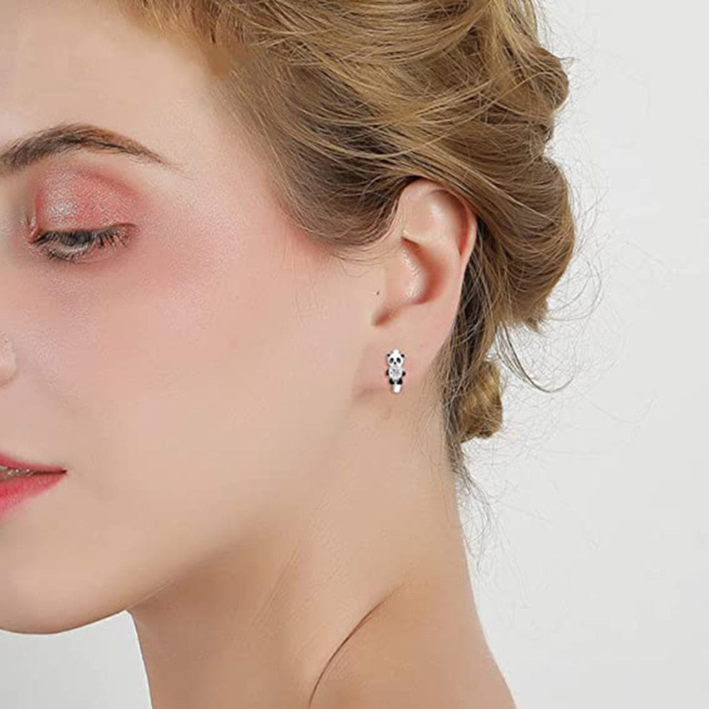 New Black Panda Hoop Earrings