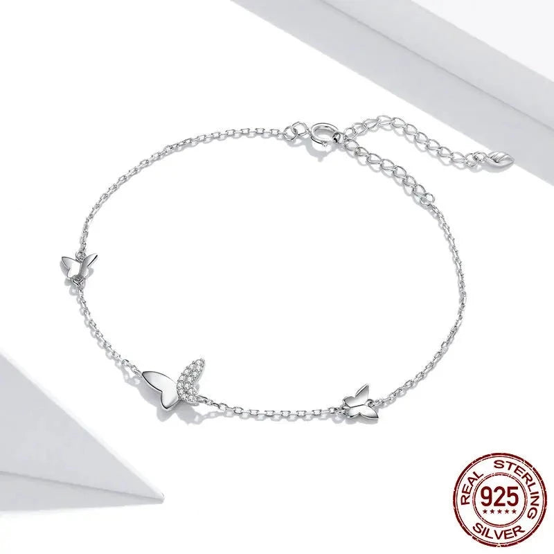 Simple 925 Sterling Silver Butterfly Bracelet